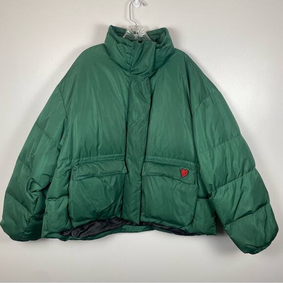SPELLEDIT Unisex Oversized Green Puffer Jacket - Picture 2 of 9